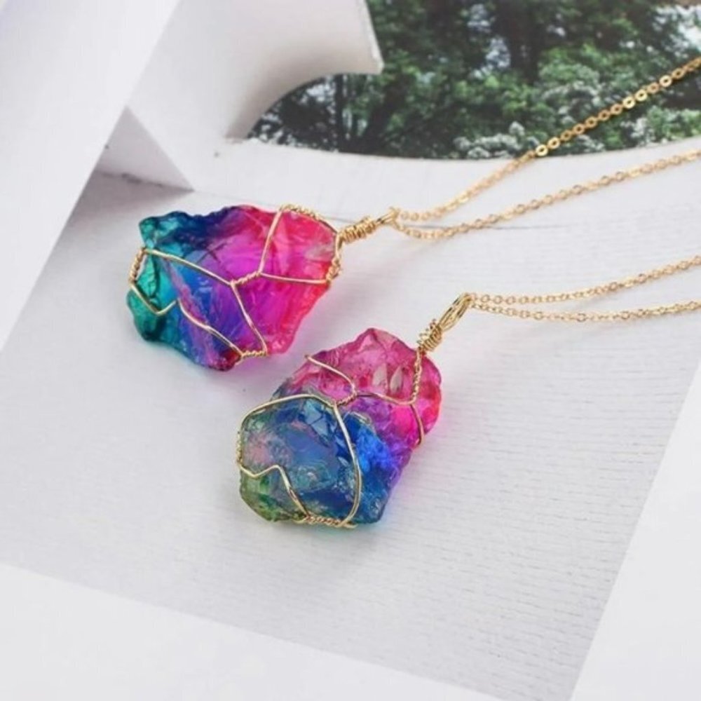 Chakra Healing Rainbow Crystal Stone Necklace